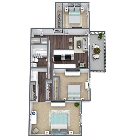3X1A Floor Plan, 1,024 SQFT.
